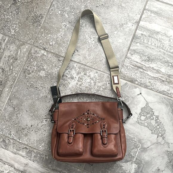 Ralph Lauren Studded Leather Noa Crossbody with Front Pockets, Brown, NWT - Picture 8 of 16